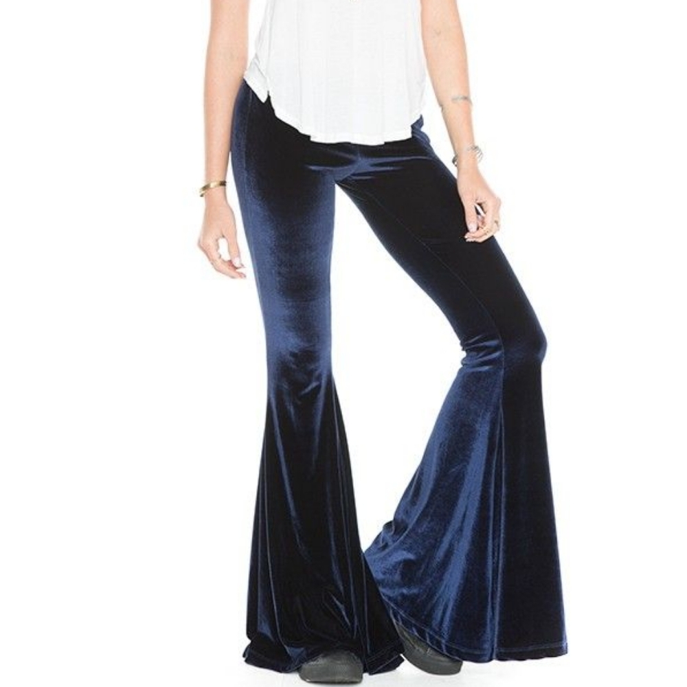 🆕 Brandy Melville Blue Velvet Bell Bottom Pants